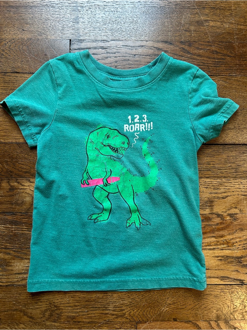 Cat & Jack Green Dinosaur Tee with Pink Accent